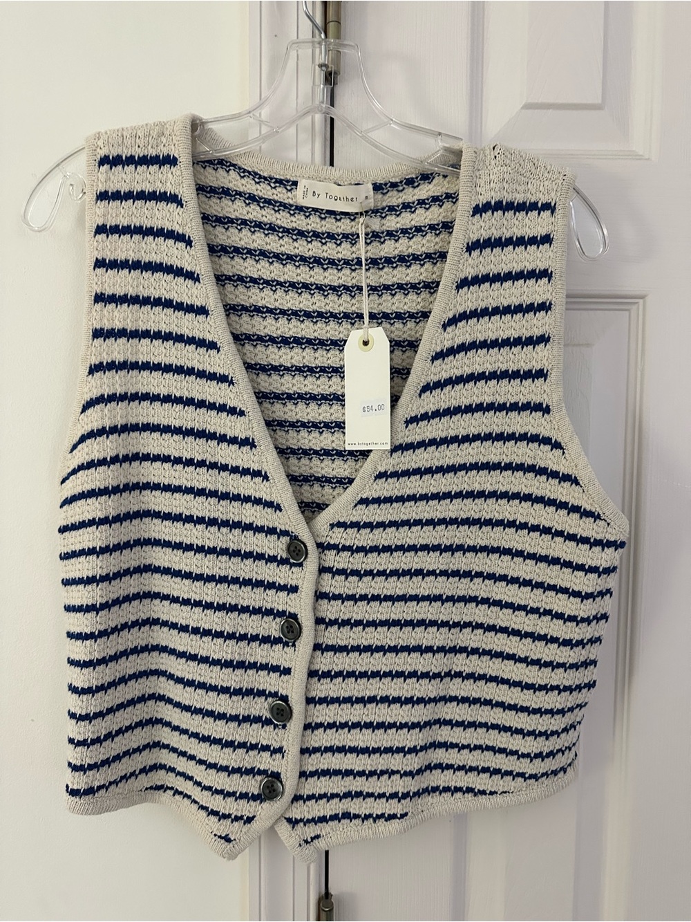 Together Cream and Navy Striped Knit Vest
